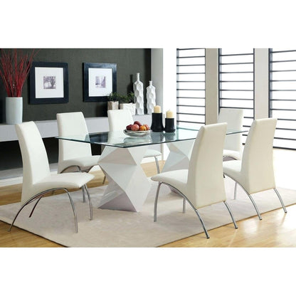  Furniture of America Halawa I Dining Table with Glass Top and Pedestal Base CM8335WH-T-72-TABLE IMAGE 2