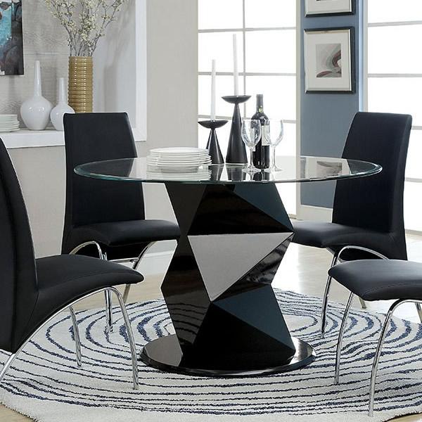  Furniture of America Round Halawa II Dining Table with Glass Top and Pedestal Base CM8335BK-T-48-TABLE IMAGE 1