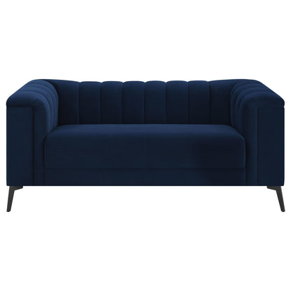 Coaster Furniture Chalet 509212 Upholstered Tuxedo Arm Tufted Loveseat - Blue IMAGE 2