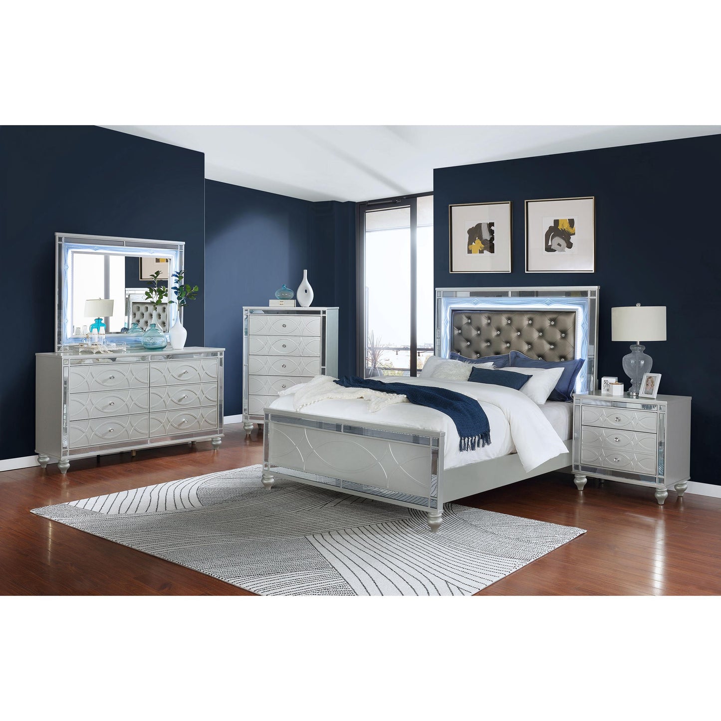 Coaster Furniture Gunnison 223211KE Wood Eastern King LED Panel Bed - Silver Metallic IMAGE 6