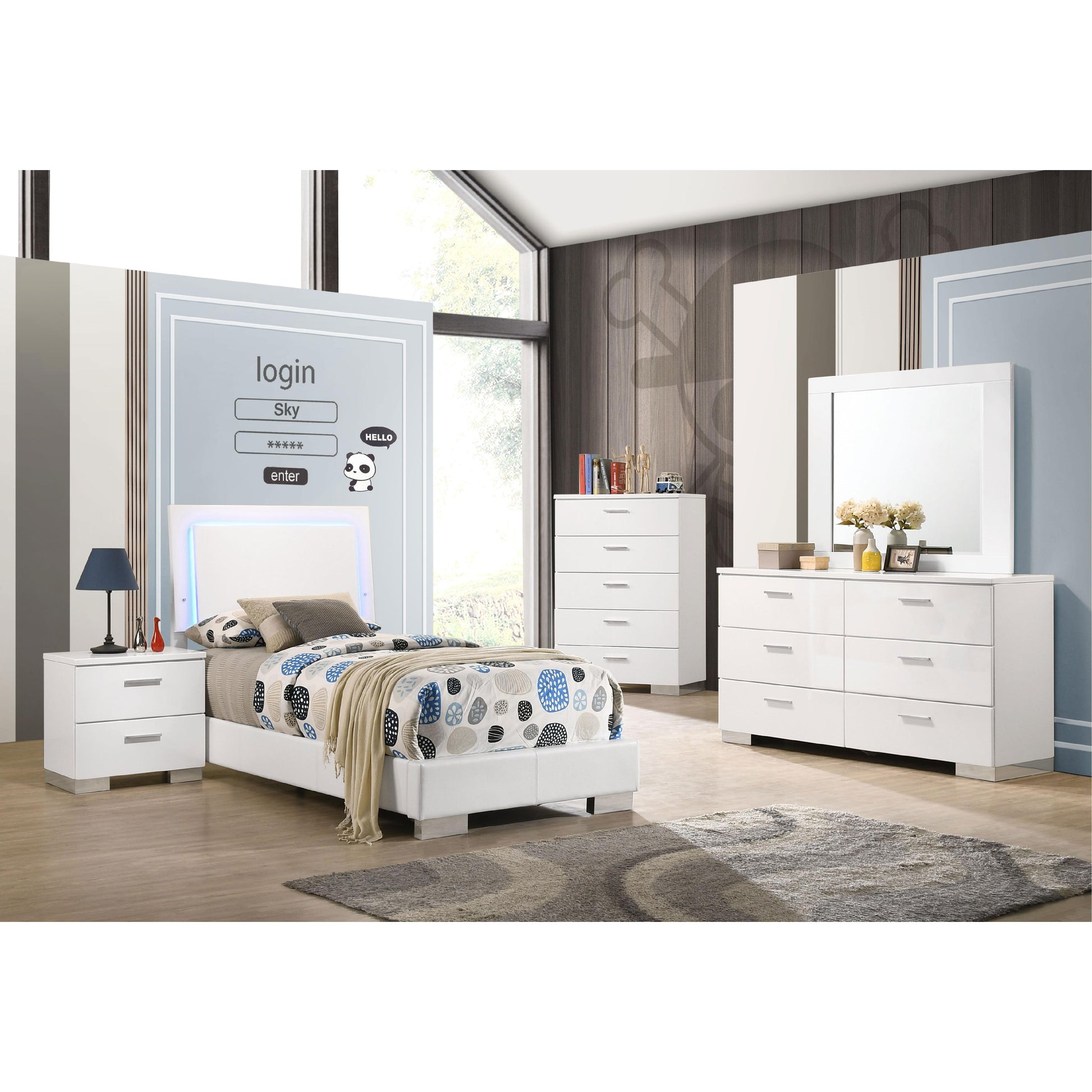 Coaster Furniture Felicity 203500T Wood Twin LED Panel Bed - White High Gloss IMAGE 12
