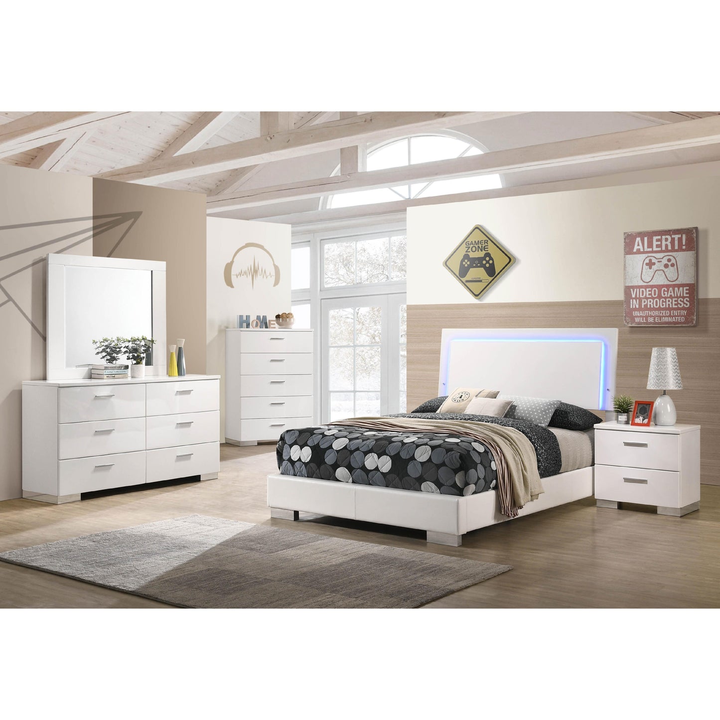  Coaster Furniture Felicity 203500F Wood Full LED Panel Bed - White High Gloss IMAGE 12