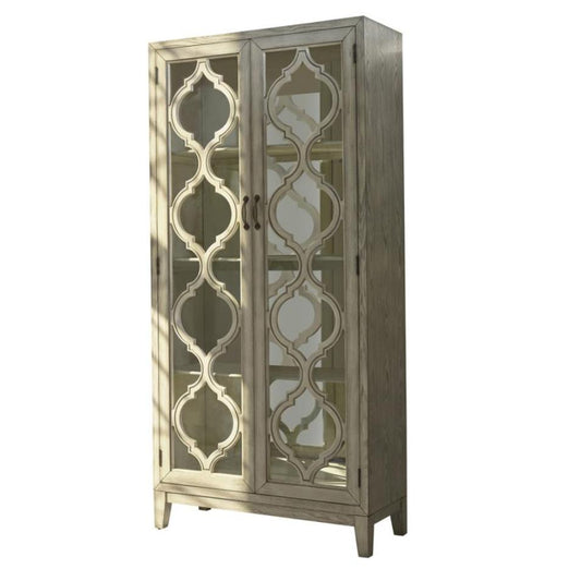 Coaster Furniture Mckellen 953375 2-door Wood Trellis Tall Cabinet - Distressed White IMAGE 1