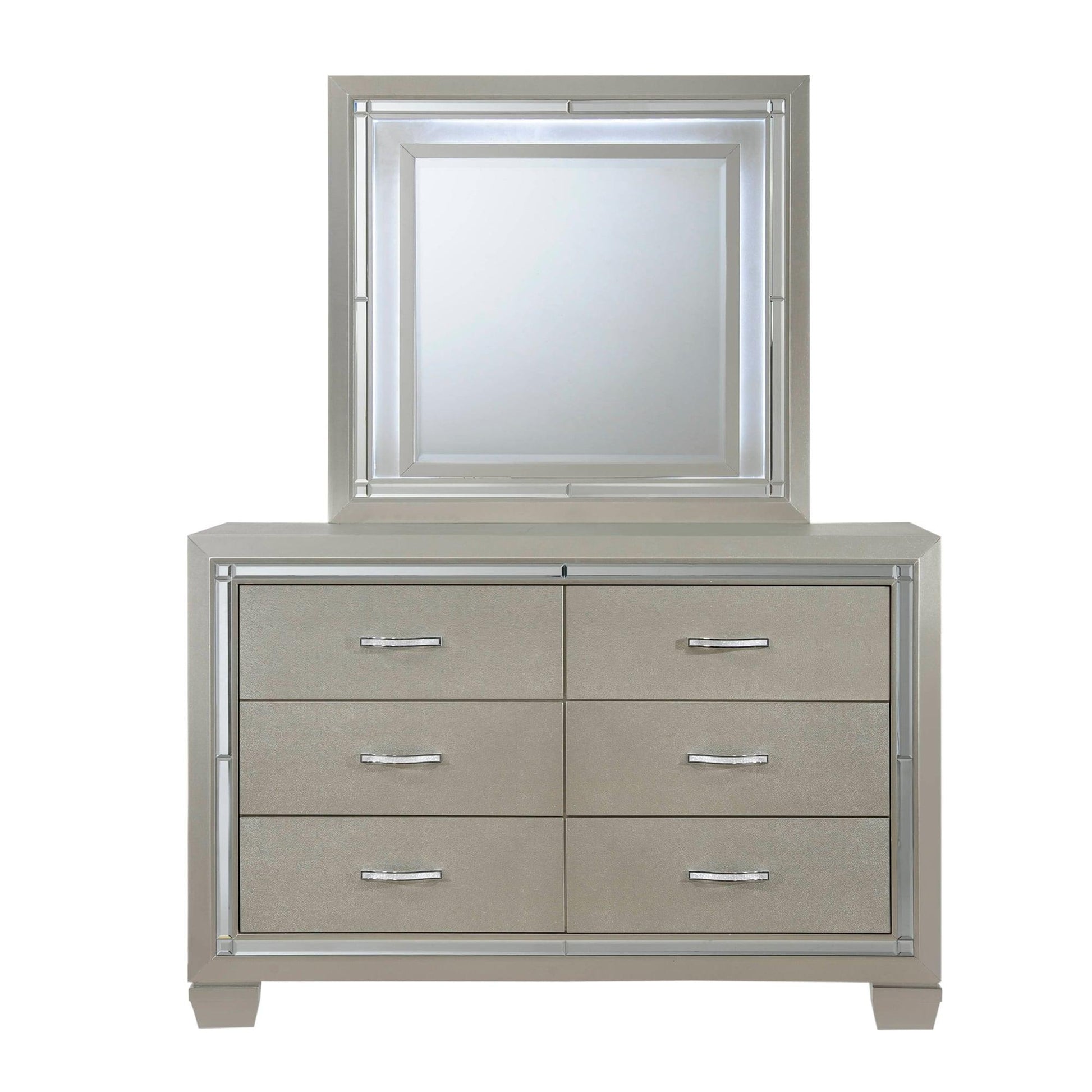 Elements International Platinum Youth LT111DRMR Dresser & Mirror w/ LED Light Set IMAGE 1
