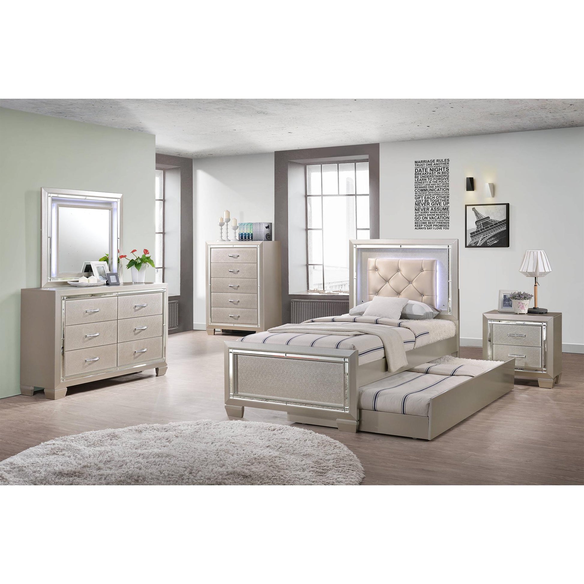 Elements International Platinum Youth LT111DRMR Dresser & Mirror w/ LED Light Set IMAGE 6