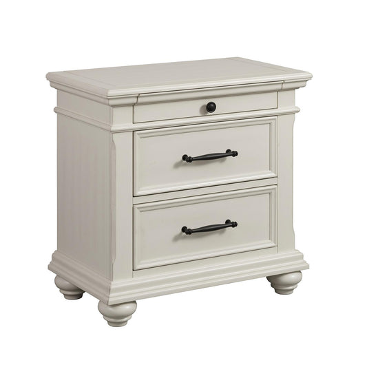 Elements International Slater SR600NS 3-Drawer Nightstand with USB Ports - White IMAGE 1
