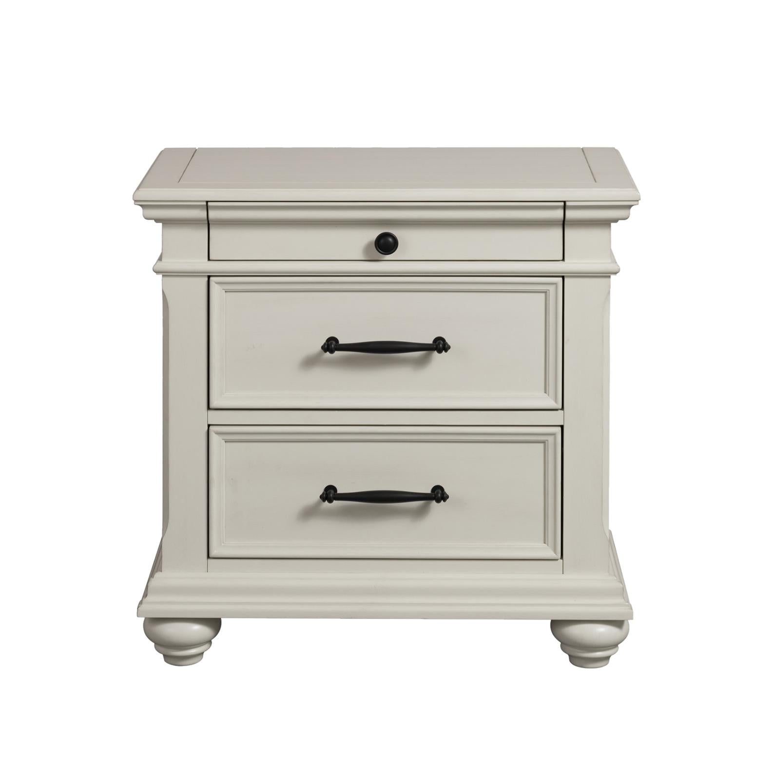 Elements International Slater SR600NS 3-Drawer Nightstand with USB Ports - White IMAGE 2