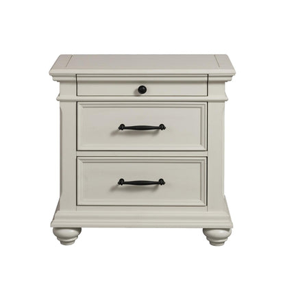 Elements International Slater SR600NS 3-Drawer Nightstand with USB Ports - White IMAGE 2