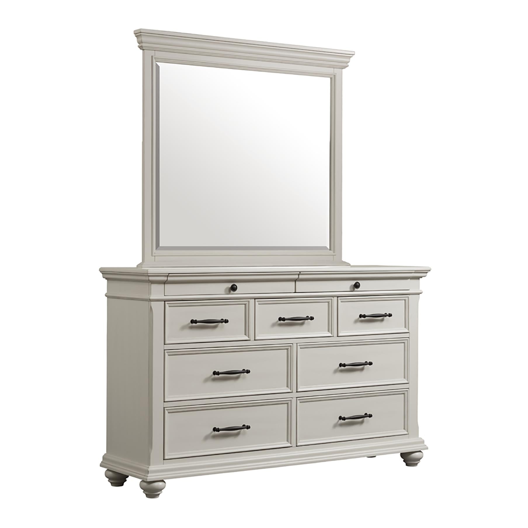 Elements International Slater SR600DRMR Dresser with Mirror - White IMAGE 1