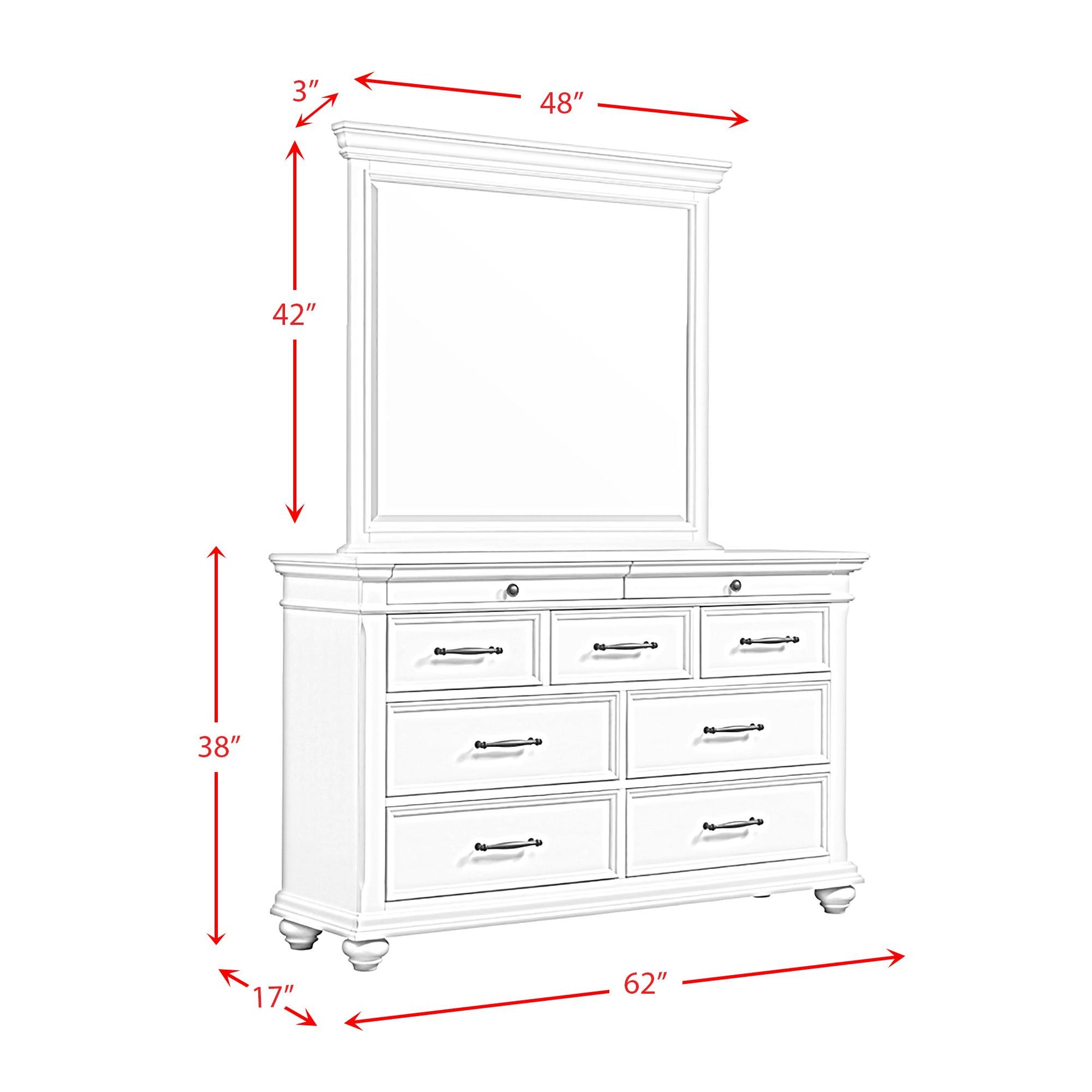 Elements International Slater SR600DRMR Dresser with Mirror - White IMAGE 14