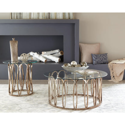 Coaster Furniture Monett 708057 Round Glass Top Side End Table - Chocolate Chrome IMAGE 4