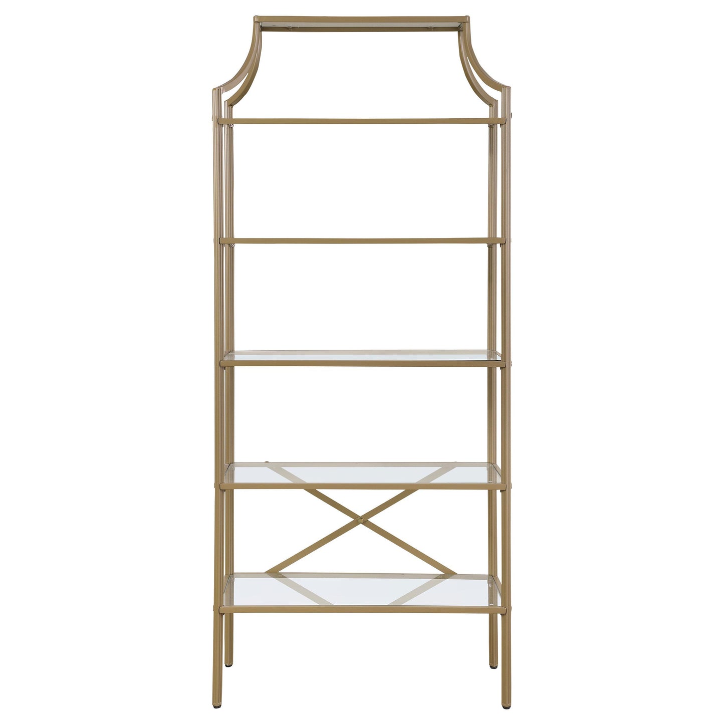 Coaster Furniture Serena 804393 70-inch 5-shelf Glass Bookshelf - Gold IMAGE 2
