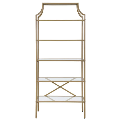 Coaster Furniture Serena 804393 70-inch 5-shelf Glass Bookshelf - Gold IMAGE 2