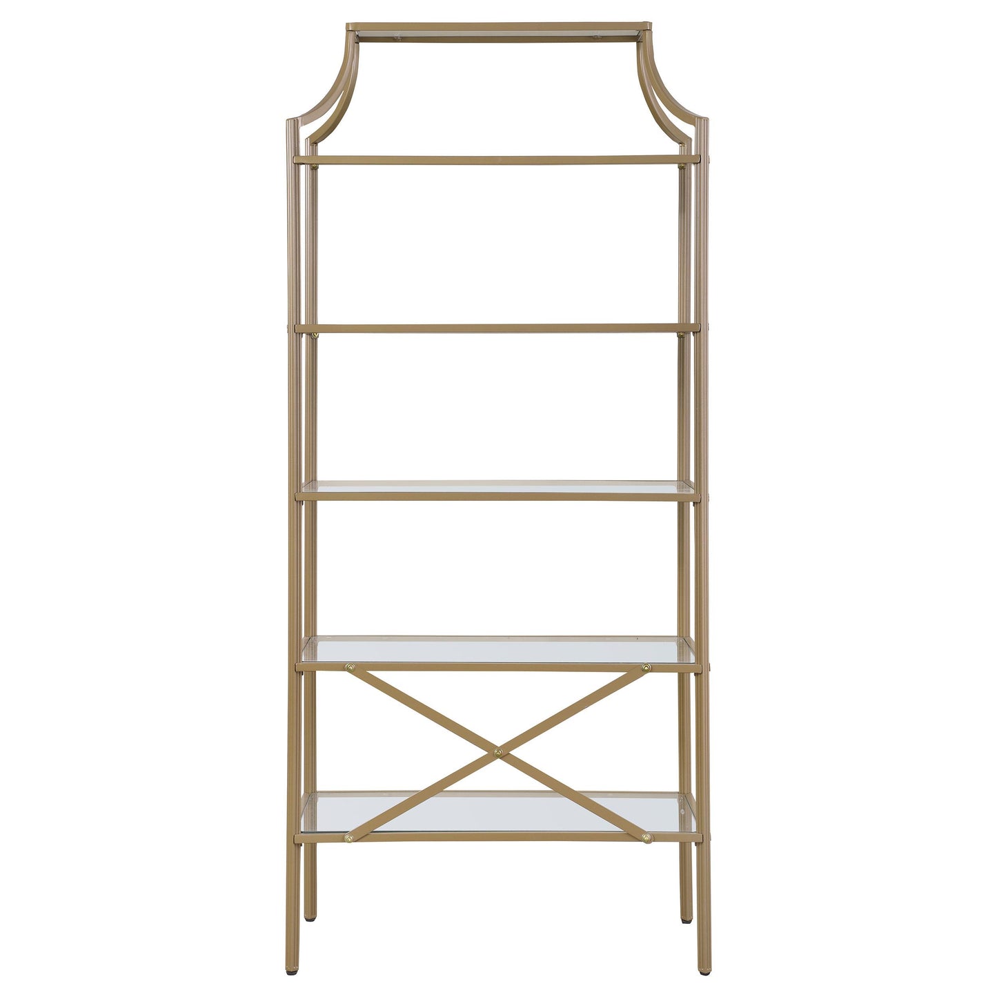 Coaster Furniture Serena 804393 70-inch 5-shelf Glass Bookshelf - Gold IMAGE 5