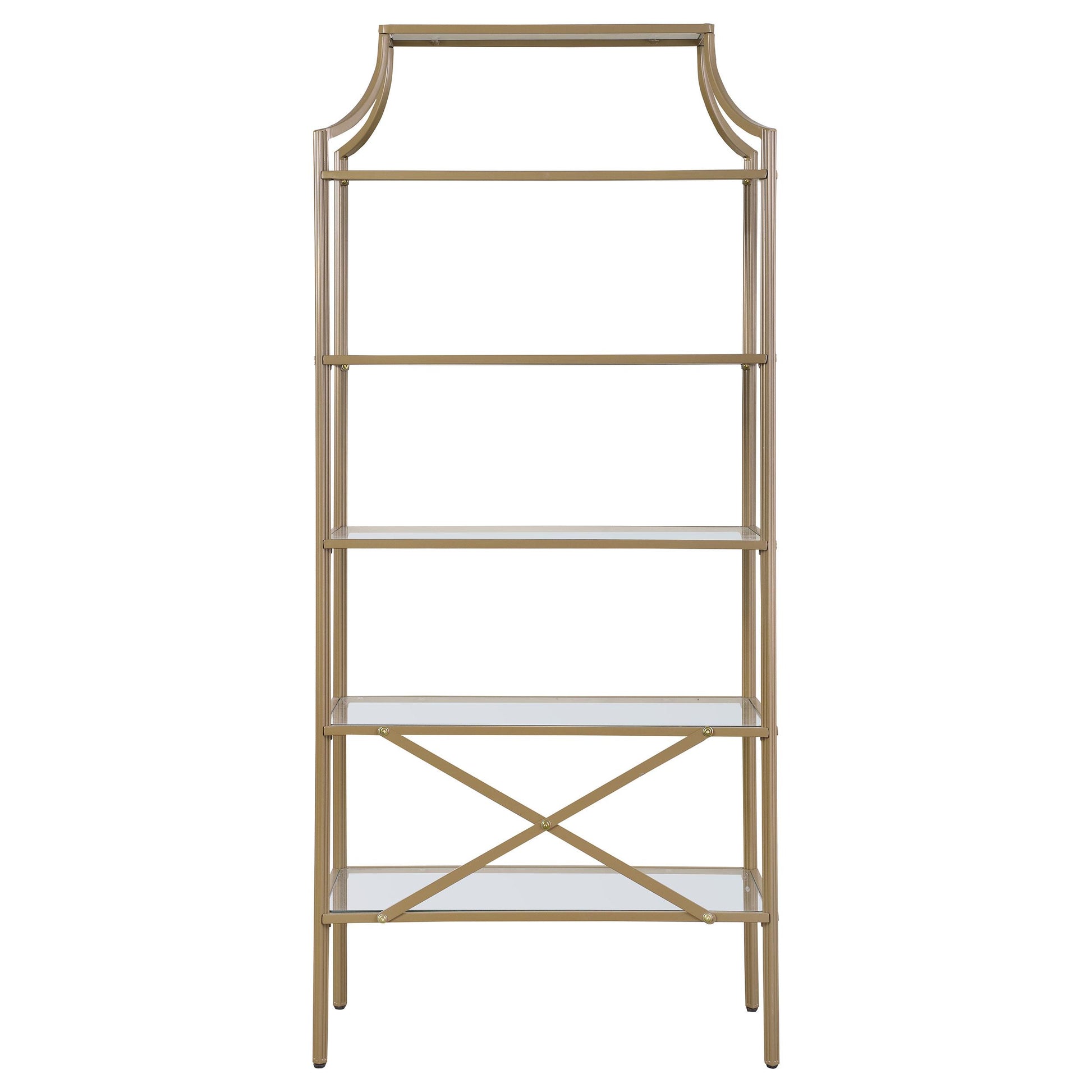 Coaster Furniture Serena 804393 70-inch 5-shelf Glass Bookshelf - Gold IMAGE 5