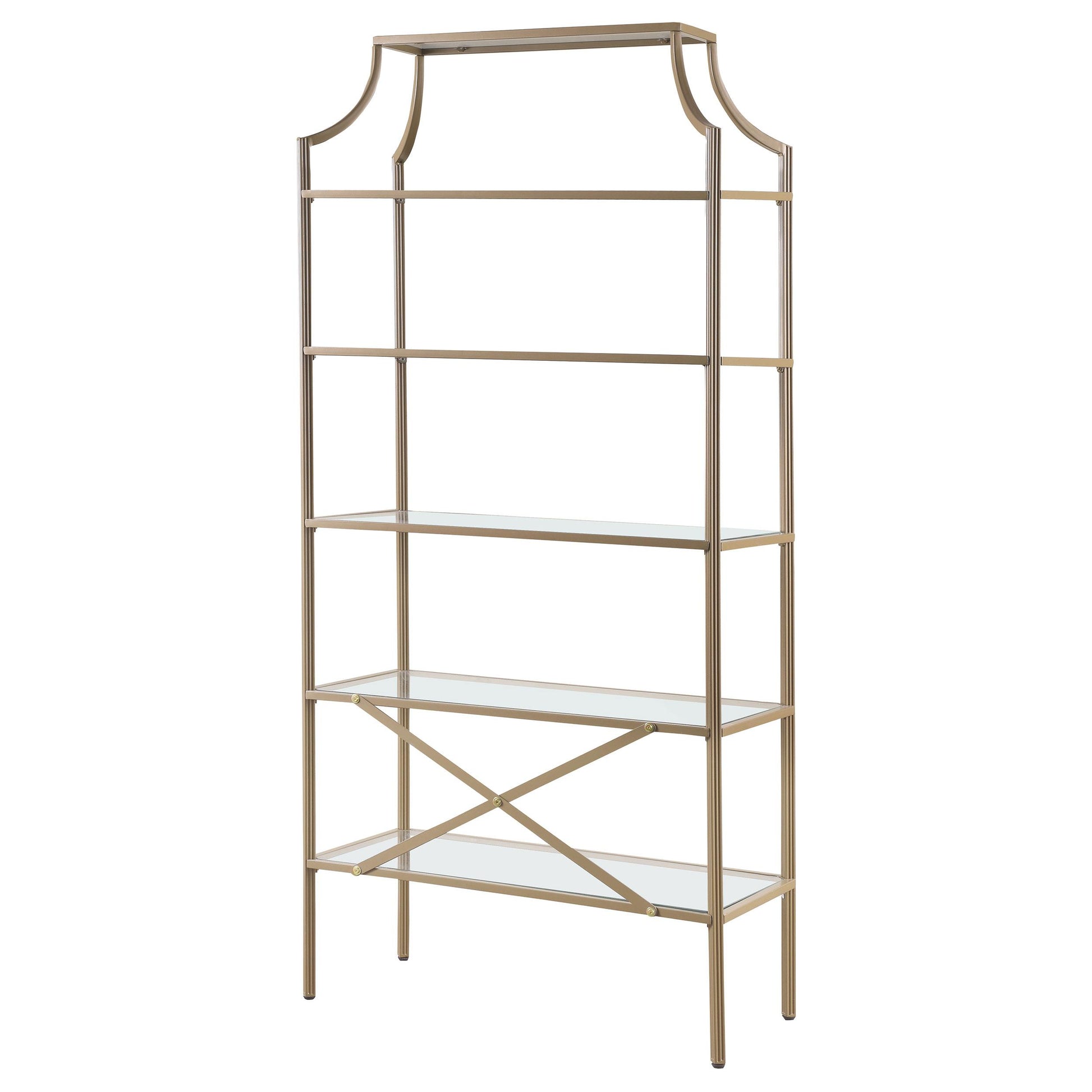 Coaster Furniture Serena 804393 70-inch 5-shelf Glass Bookshelf - Gold IMAGE 6