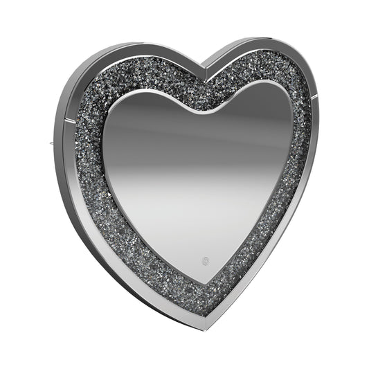  Coaster Furniture Aiko 961535 36 x 30 Inch Heart Shaped LED Light Wall Mirror - Silver IMAGE 1