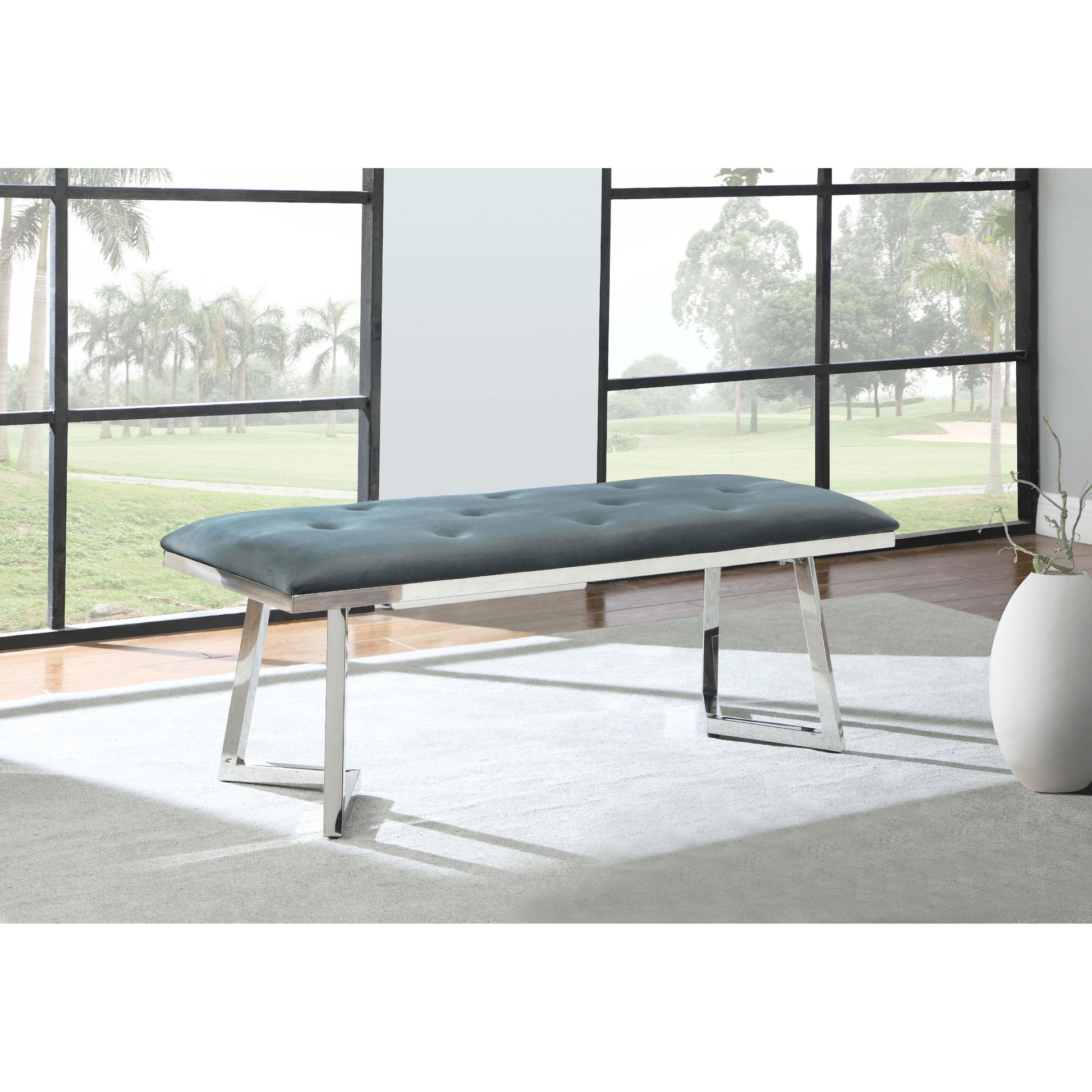 Coaster Furniture Beaufort 109453 Velvet Upholstered Dining Bench - Steel Grey IMAGE 5