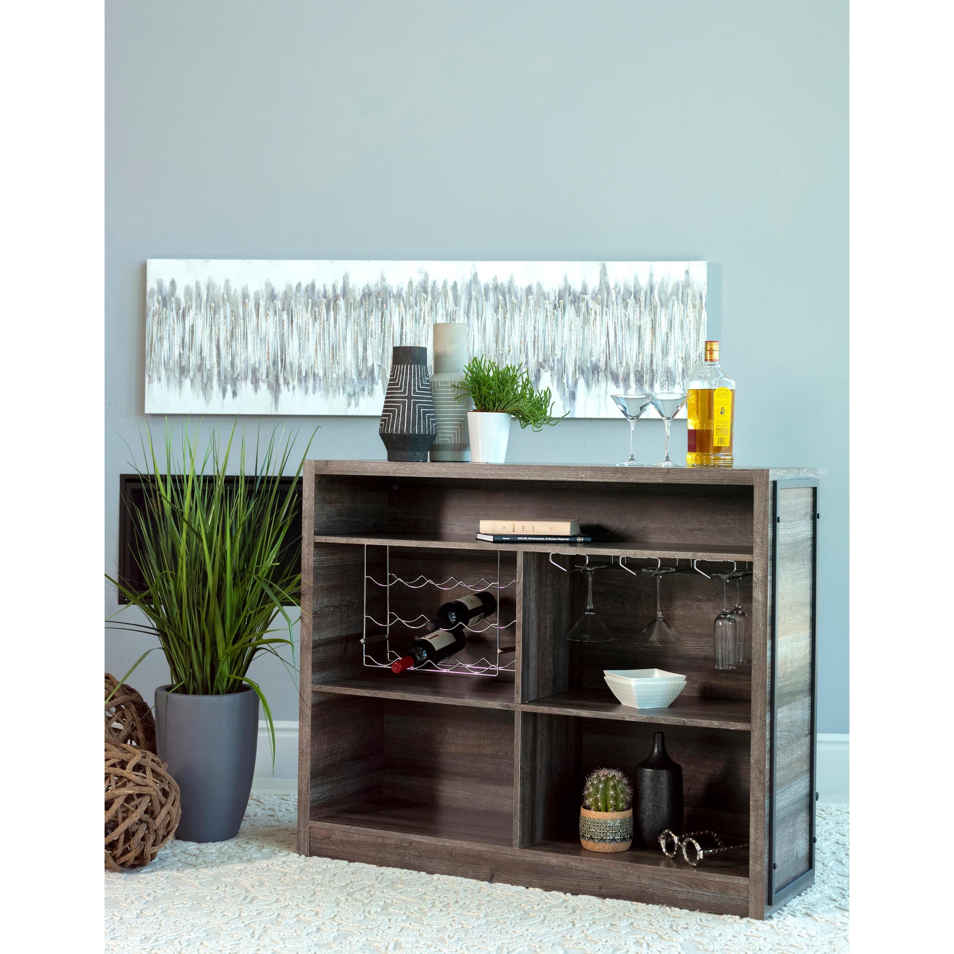 Coaster Furniture Joe 182071 5-shelf Composite Wood Home Bar Wine Cabinet - Aged Oak IMAGE 4