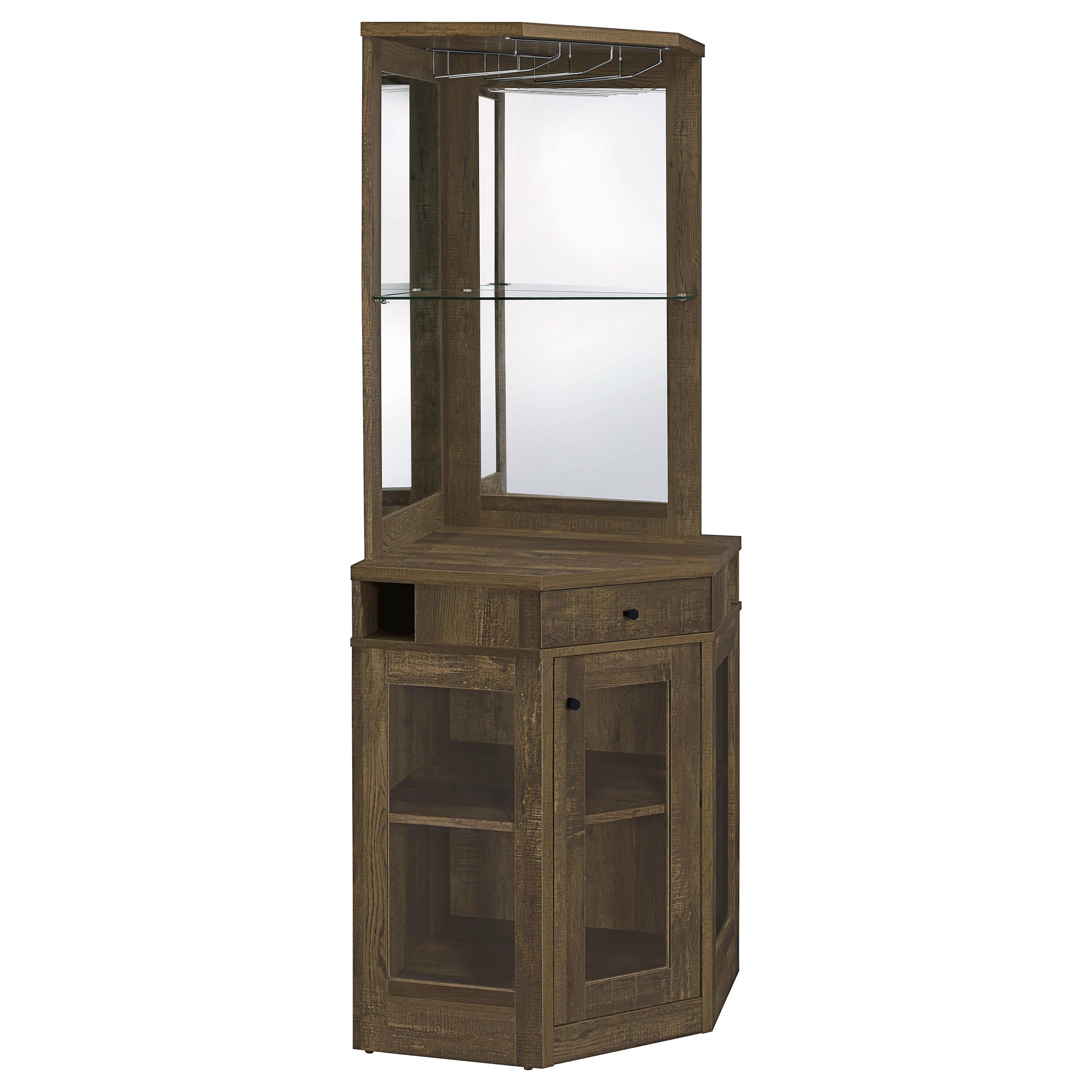 Coaster Furniture Alviso 182303 1-Drawer Corner Home Bar Wine Cabinet - Rustic Oak IMAGE 1