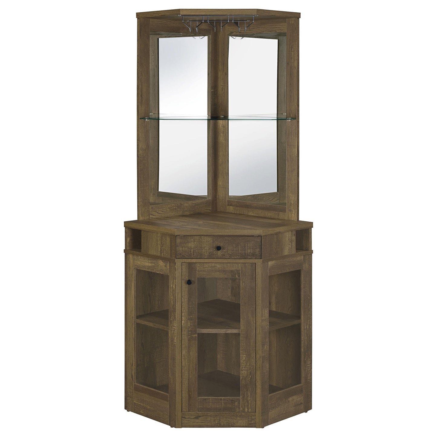 Coaster Furniture Alviso 182303 1-Drawer Corner Home Bar Wine Cabinet - Rustic Oak IMAGE 3