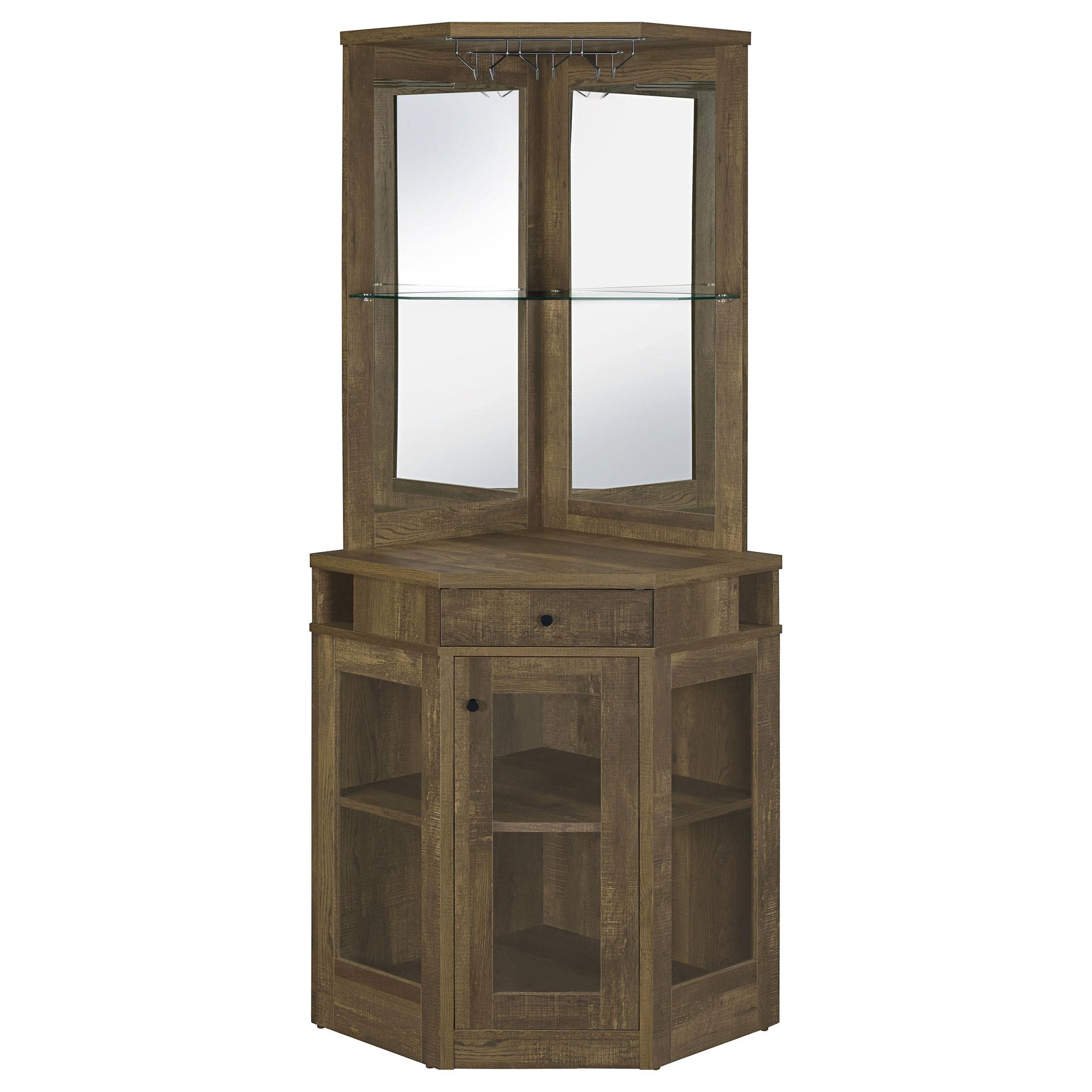 Coaster Furniture Alviso 182303 1-Drawer Corner Home Bar Wine Cabinet - Rustic Oak IMAGE 3