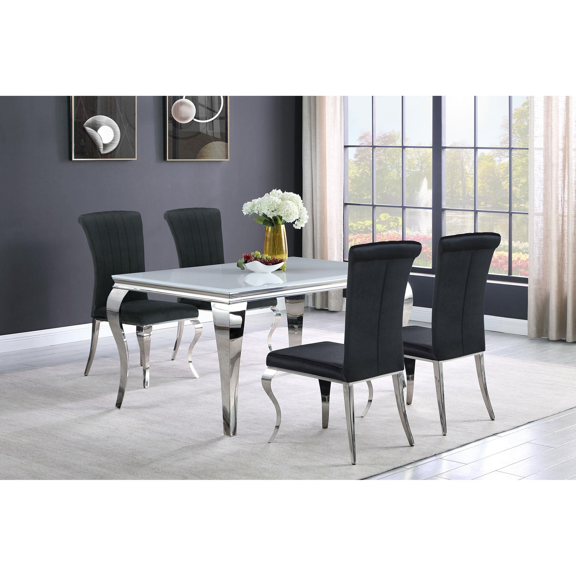  Coaster Furniture Carone 115091 Rectangular 61-inch Glass Top Dining Table - White IMAGE 5