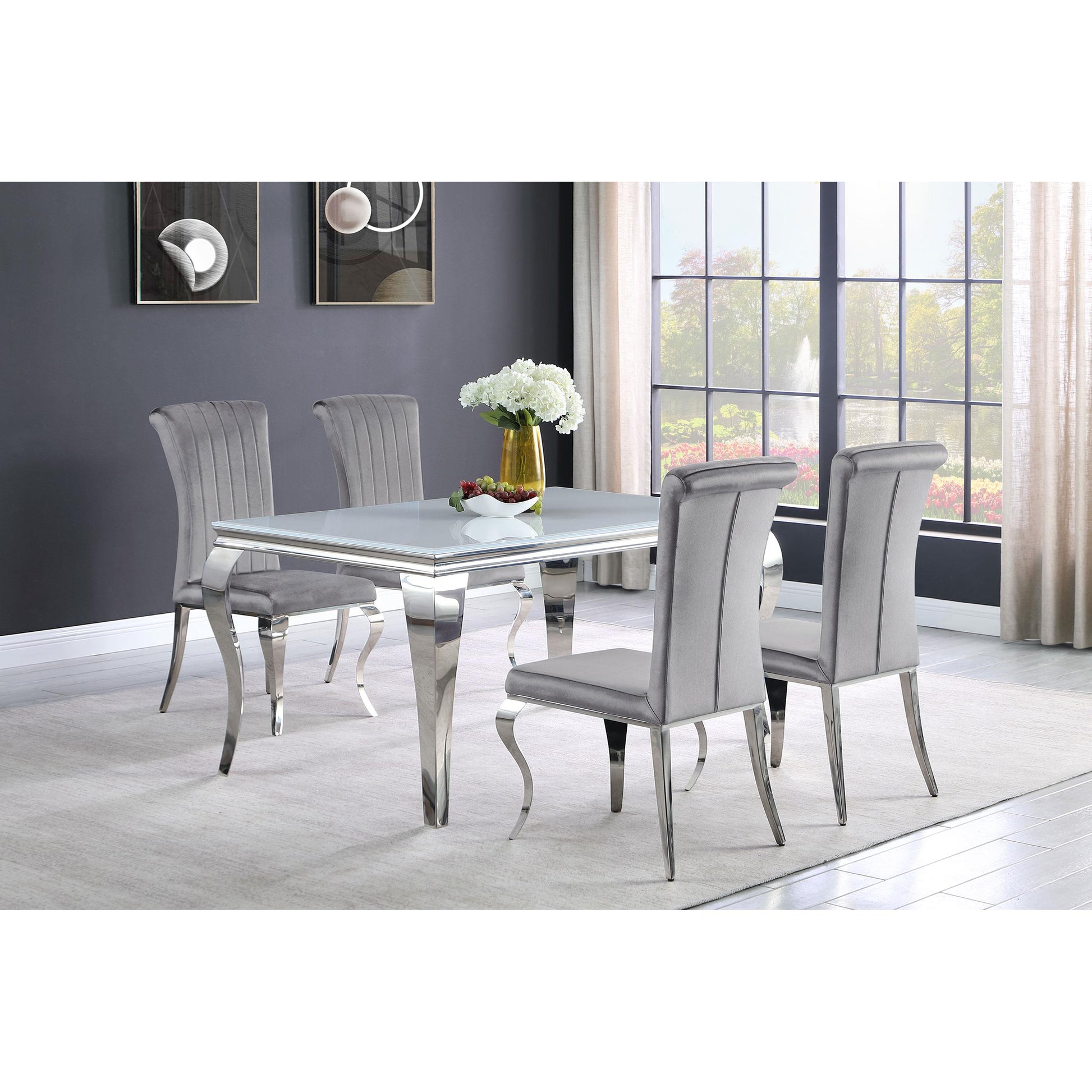  Coaster Furniture Carone 115091 Rectangular 61-inch Glass Top Dining Table - White IMAGE 6