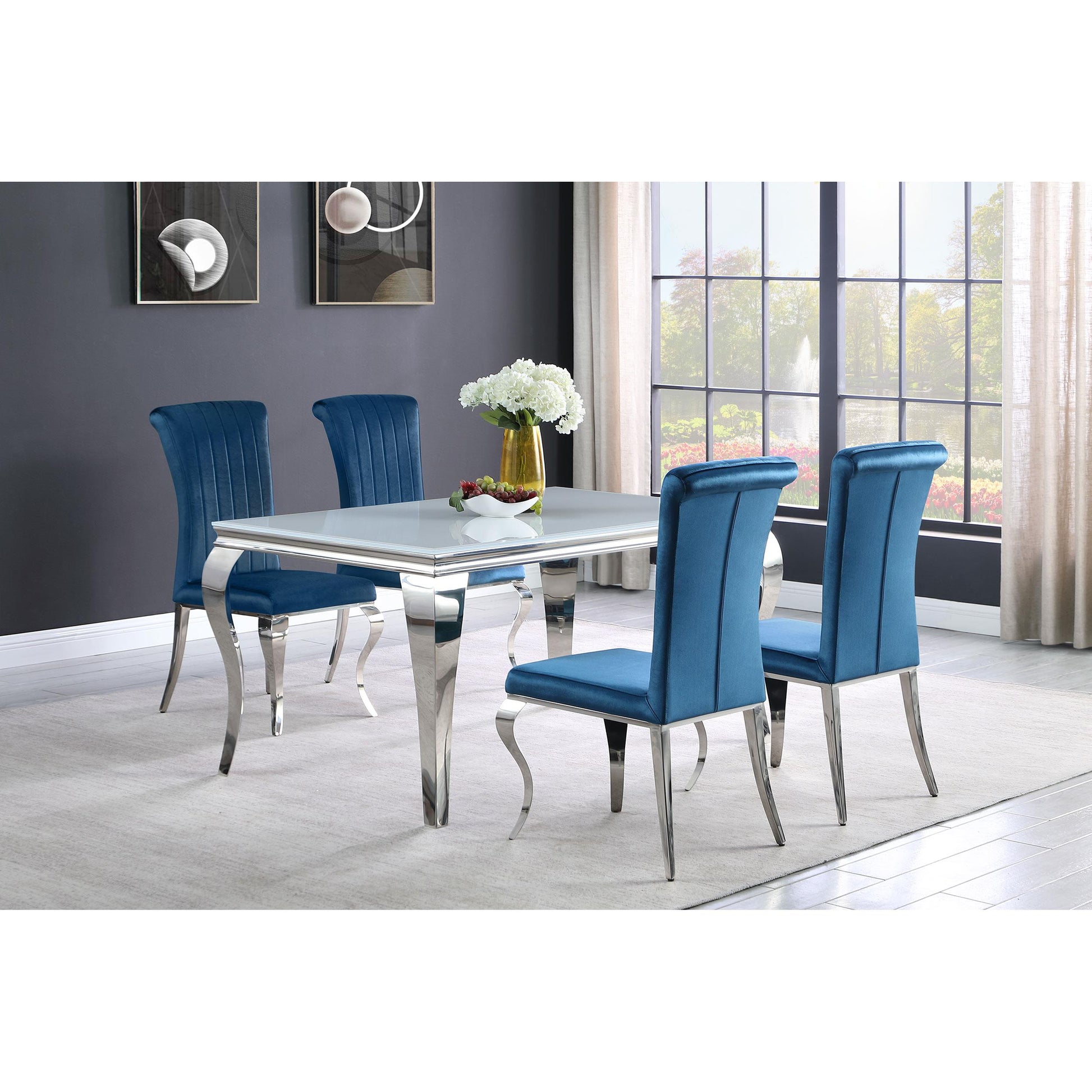  Coaster Furniture Carone 115091 Rectangular 61-inch Glass Top Dining Table - White IMAGE 7