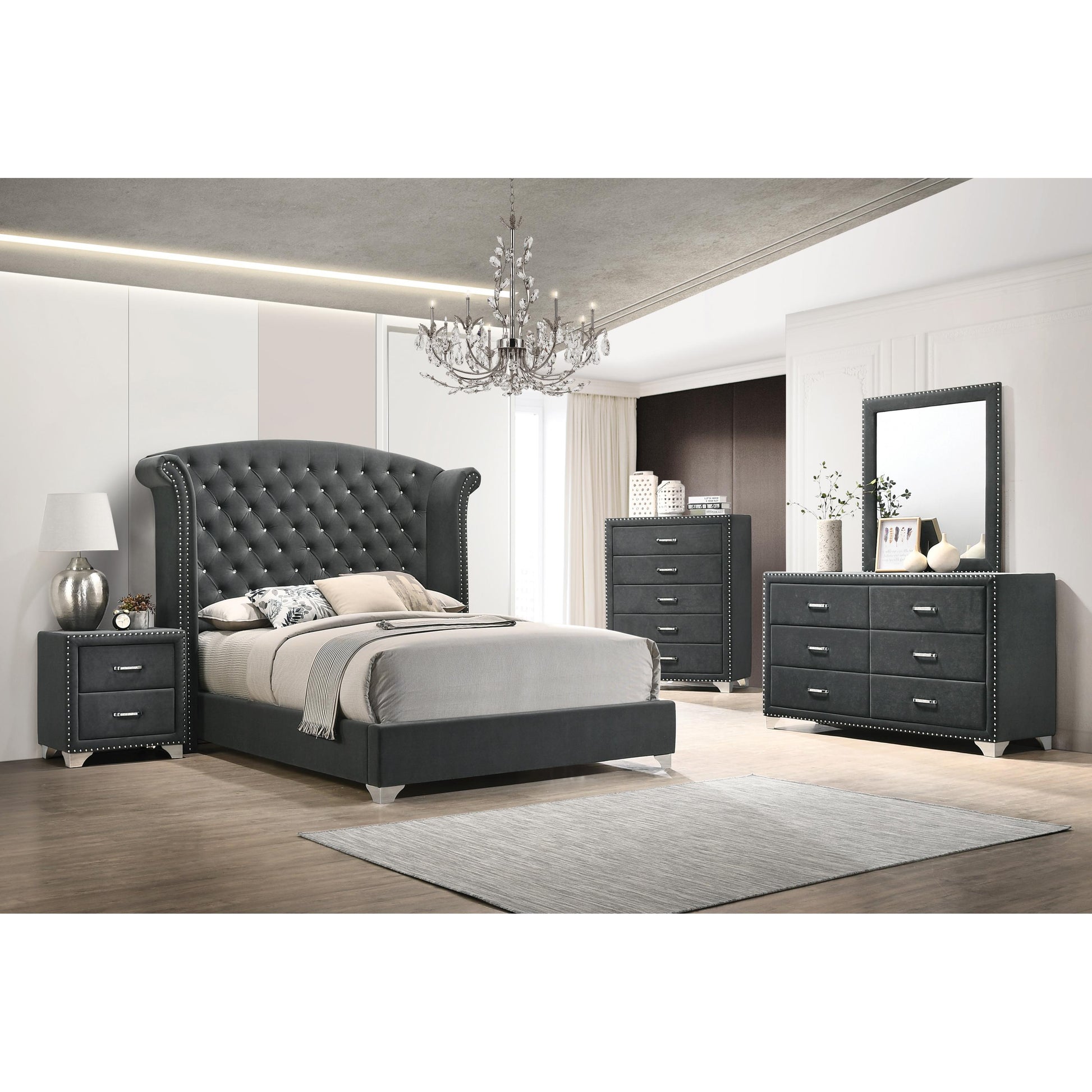  Coaster Furniture Melody 223382 Upholstered 2-Drawer Nightstand - Grey IMAGE 2