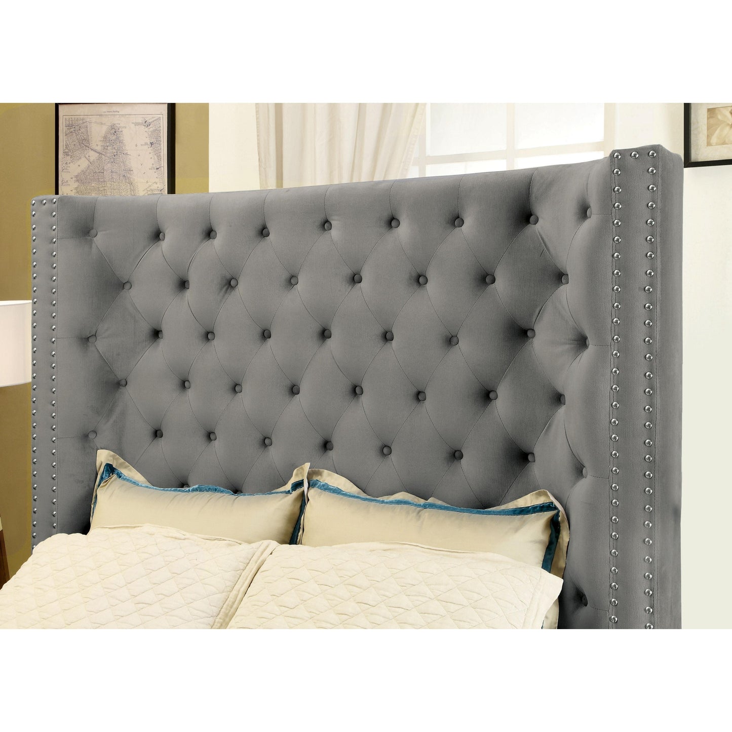  Furniture of America Mirabelle King Upholstered Panel Bed CM7679GY-EK-VN IMAGE 3