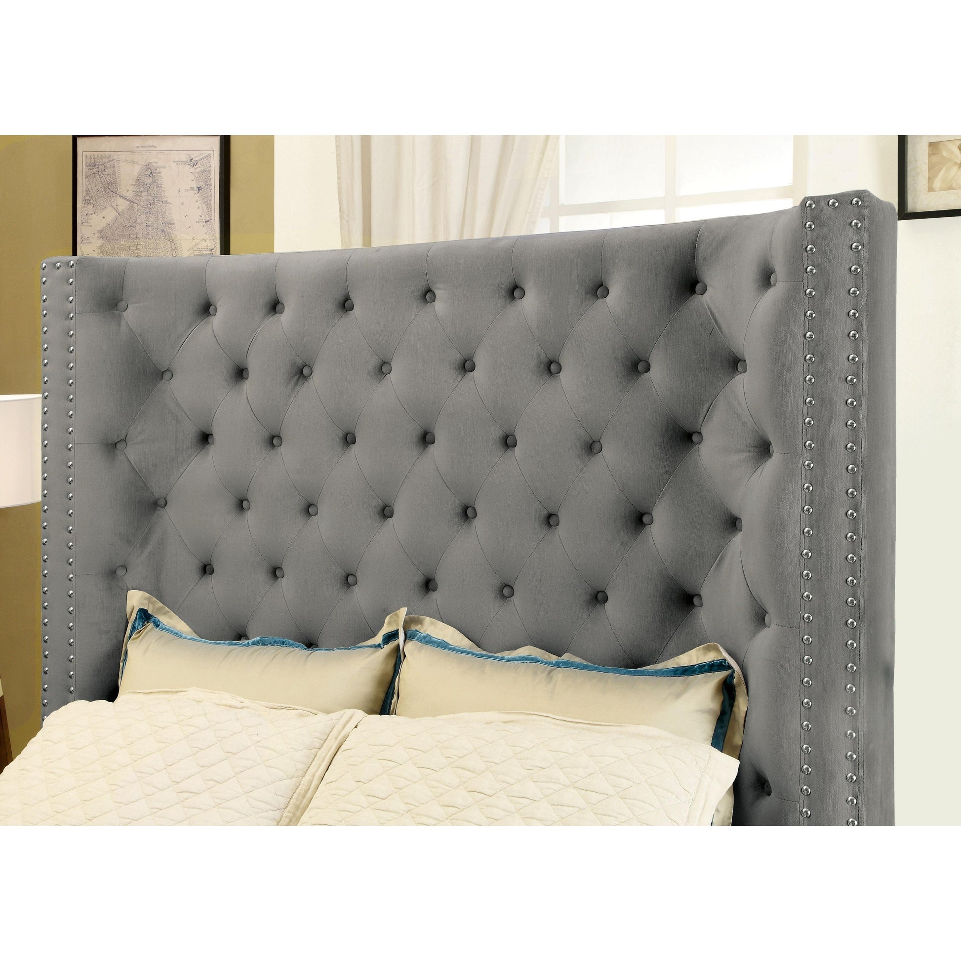  Furniture of America Mirabelle King Upholstered Panel Bed CM7679GY-EK-VN IMAGE 3