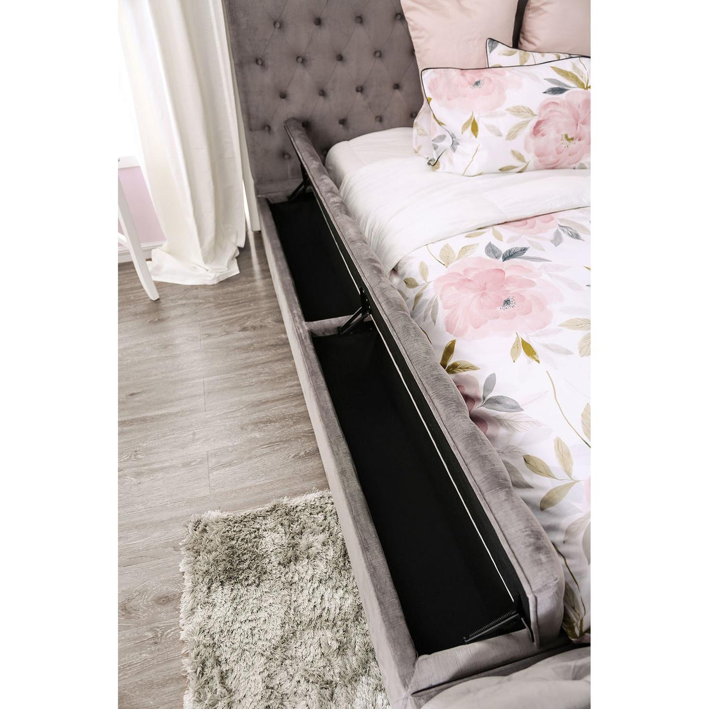  Furniture of America Davida King Upholstered Platform Bed with Storage CM7897GY-EK-BED IMAGE 3