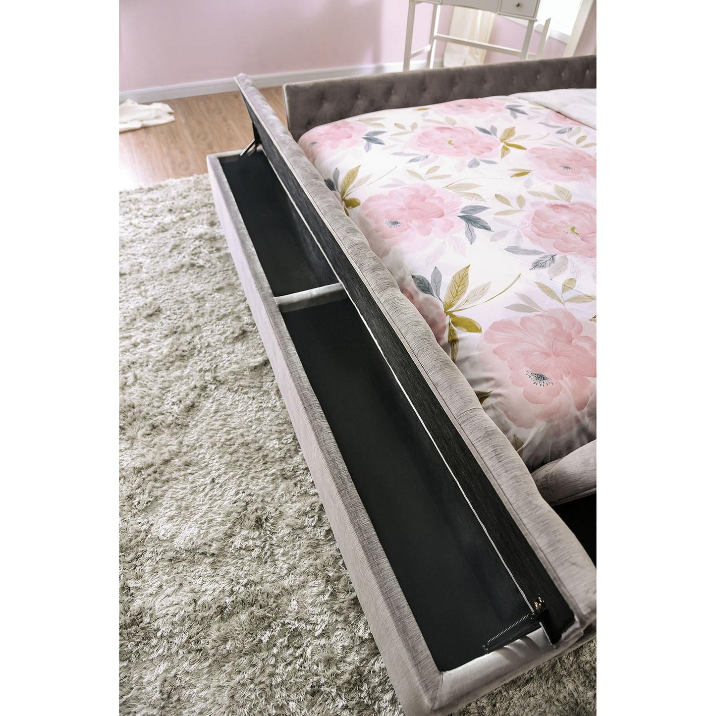  Furniture of America Davida King Upholstered Platform Bed with Storage CM7897GY-EK-BED IMAGE 4