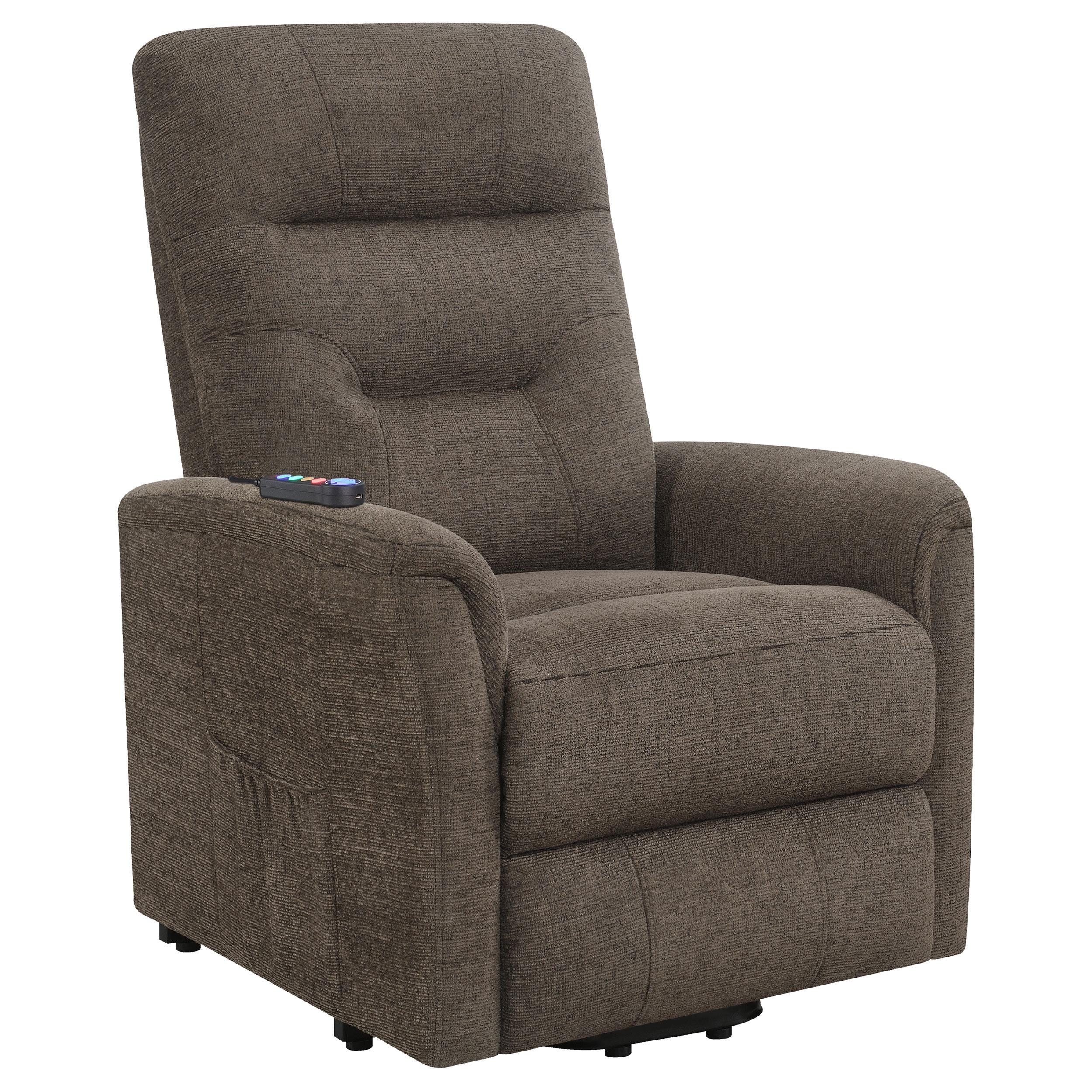  Coaster Furniture Henrietta 609404P Upholstered Power Lift Massage Chair - Brown IMAGE 1