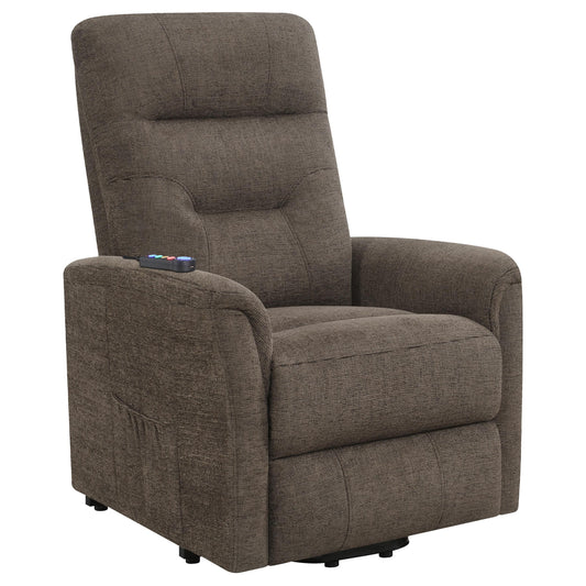  Coaster Furniture Henrietta 609404P Upholstered Power Lift Massage Chair - Brown IMAGE 1