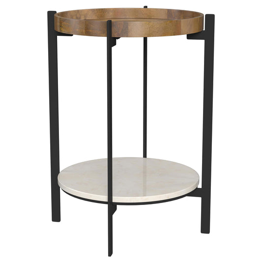  Coaster Furniture Adhvik 931218 Round End Side Table Marble Shelf - Natural and Black IMAGE 1