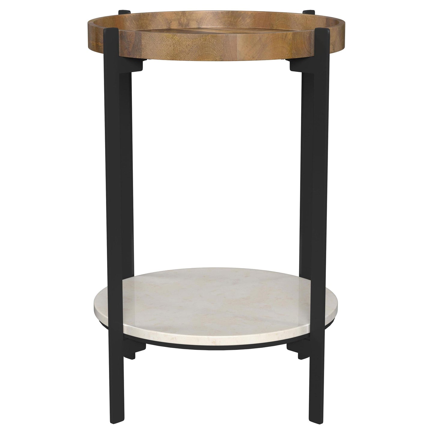  Coaster Furniture Adhvik 931218 Round End Side Table Marble Shelf - Natural and Black IMAGE 2