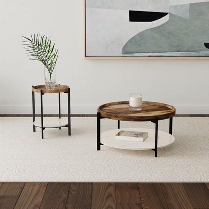  Coaster Furniture Adhvik 931218 Round End Side Table Marble Shelf - Natural and Black IMAGE 5