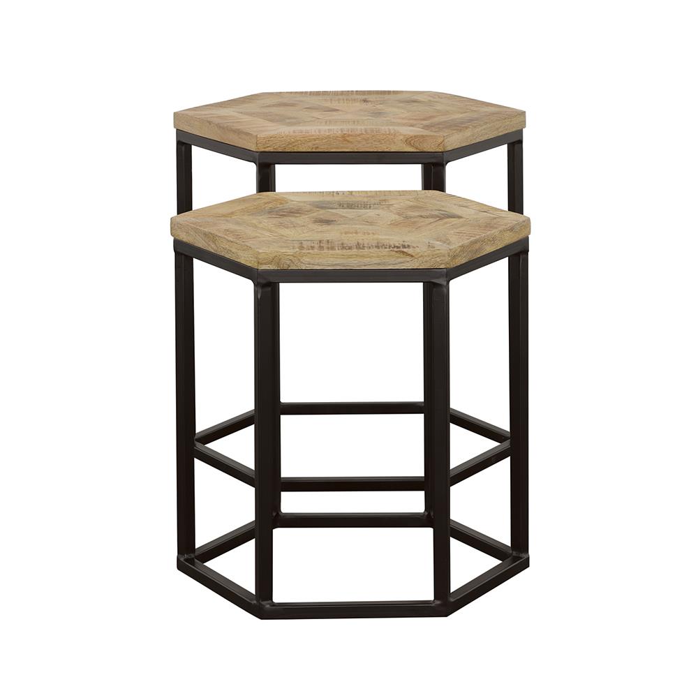 Coaster Furniture Adger 935844 2-piece Hexagonal Nesting Tables - Natural and Black IMAGE 3