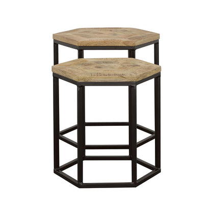 Coaster Furniture Adger 935844 2-piece Hexagonal Nesting Tables - Natural and Black IMAGE 3