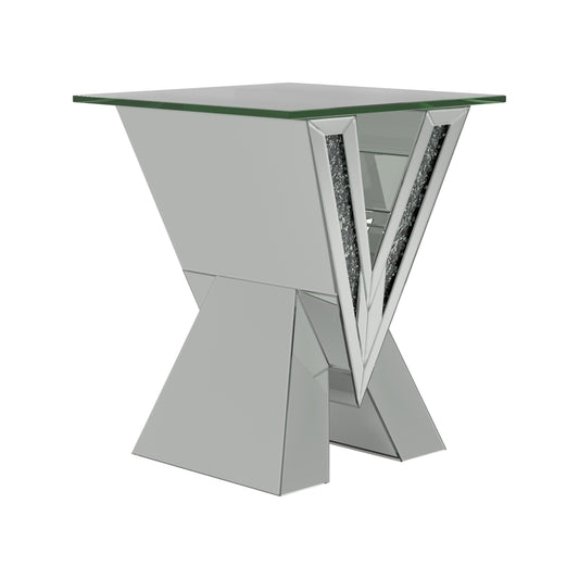  Coaster Furniture Taffeta 723447 Glass Top Mirrored Acrylic End Table - Silver IMAGE 1