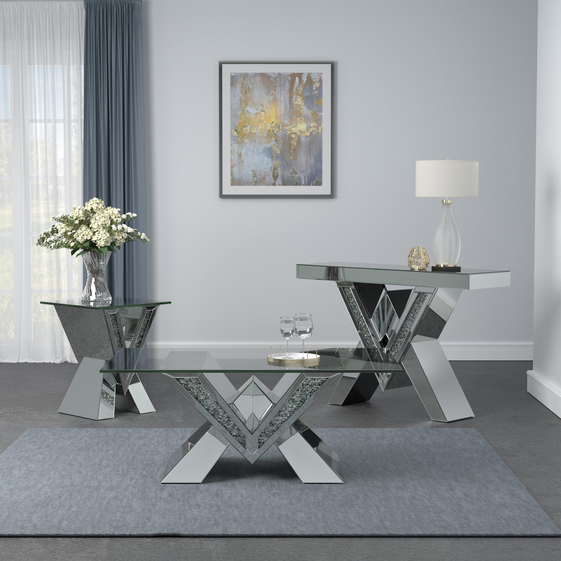  Coaster Furniture Taffeta 723448 Glass Top Mirrored Acrylic Coffee Table - Silver IMAGE 4