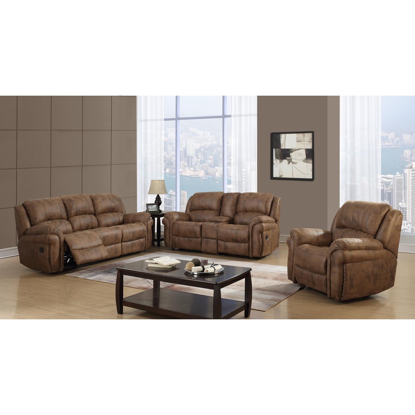 PFC Furniture Industries Reclining Fabric Loveseat with Console U0903LS Gliding Reclining Loveseat - Saddle IMAGE 2