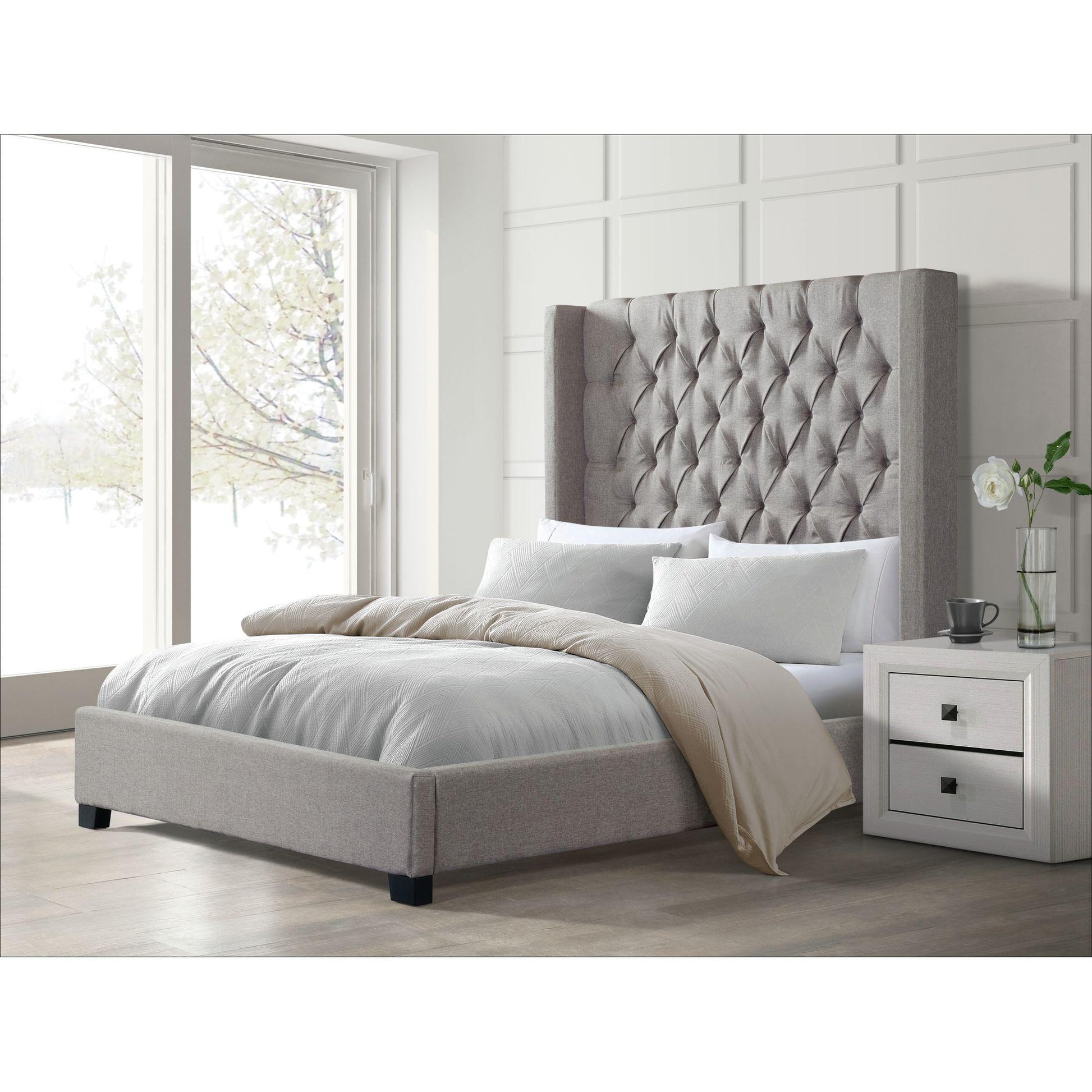Elements International Morrow UMW092QB Queen Upholstered Bed - Gray IMAGE 7