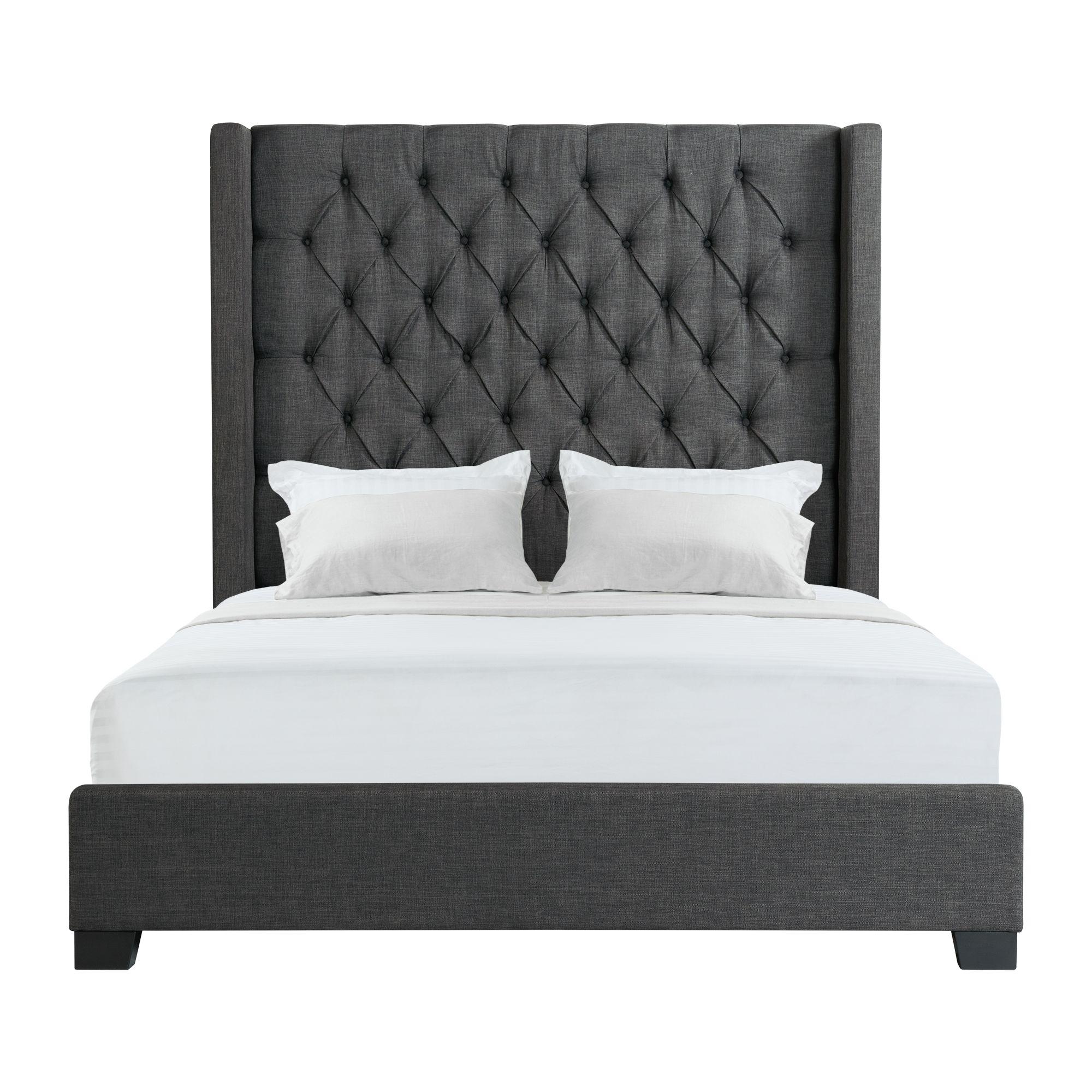 Elements International Morrow UMW090QB Queen Upholstered Bed - Charcoal IMAGE 1