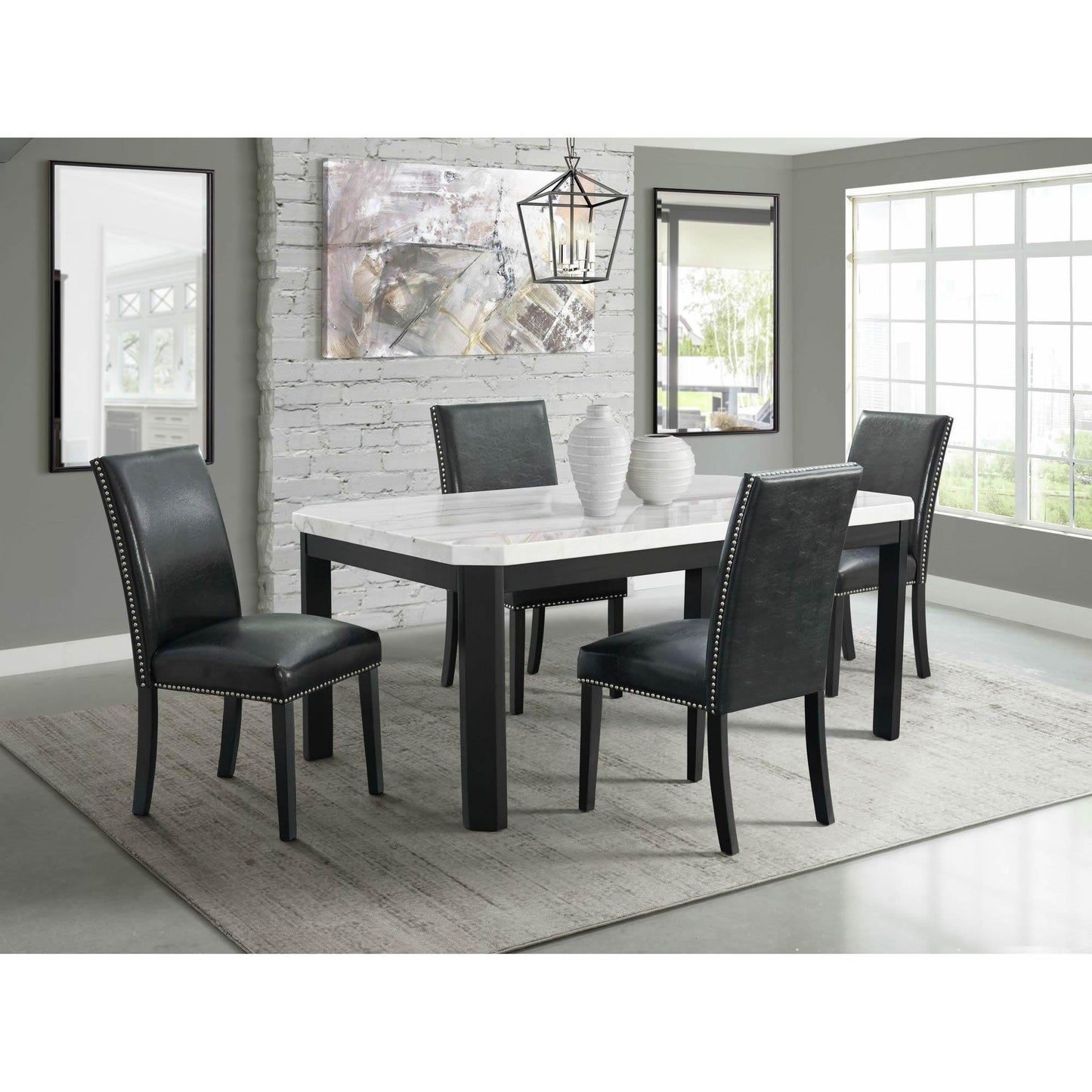  Elements International Meridian Faux Leather Side Chair Set in Black IMAGE 9