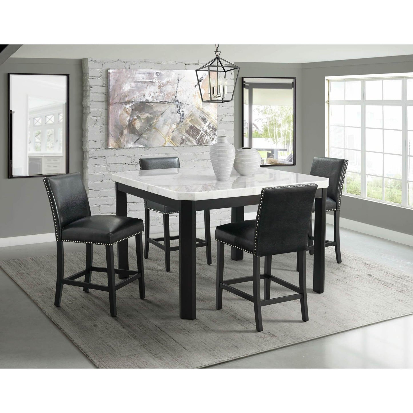  Elements International Meridian Faux Leather Counter Height Side Chair Set in Black IMAGE 9
