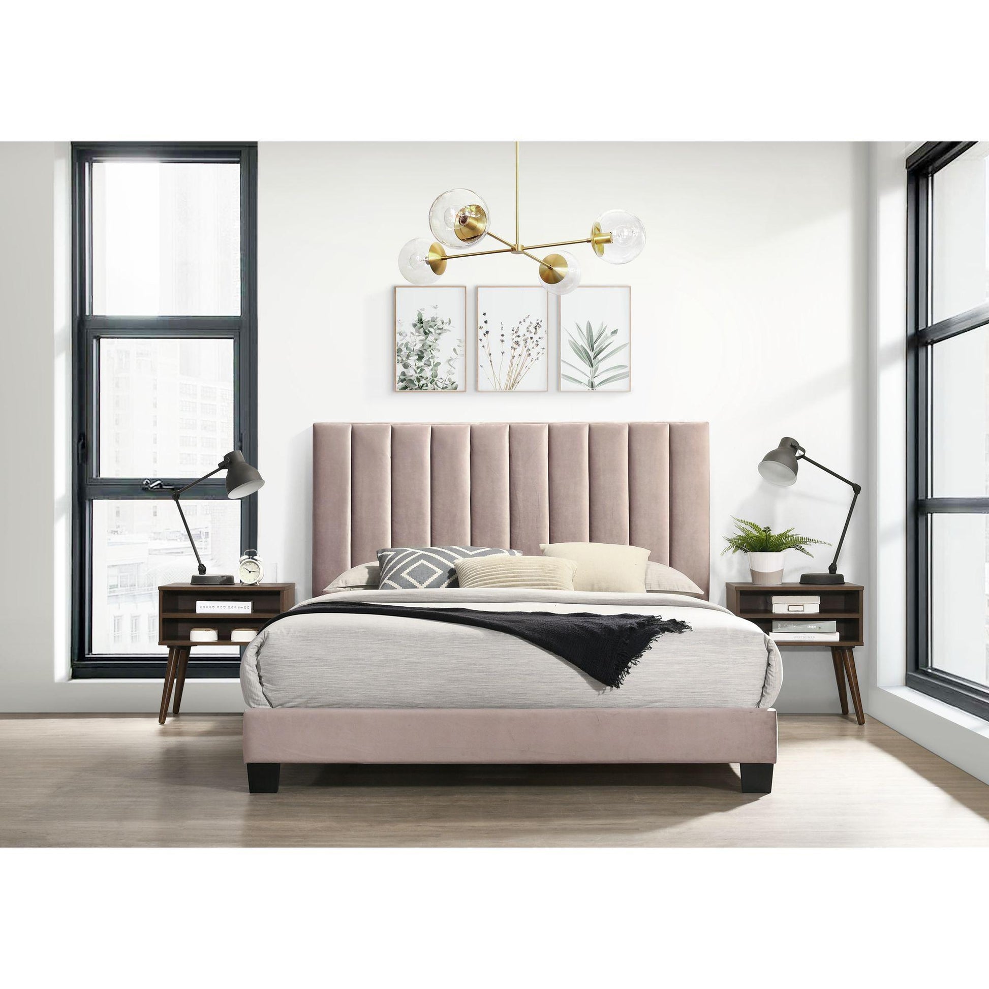  Elements International Coyote Queen Bed W/Carroll Pink Velvet w/Two End Table IMAGE 11