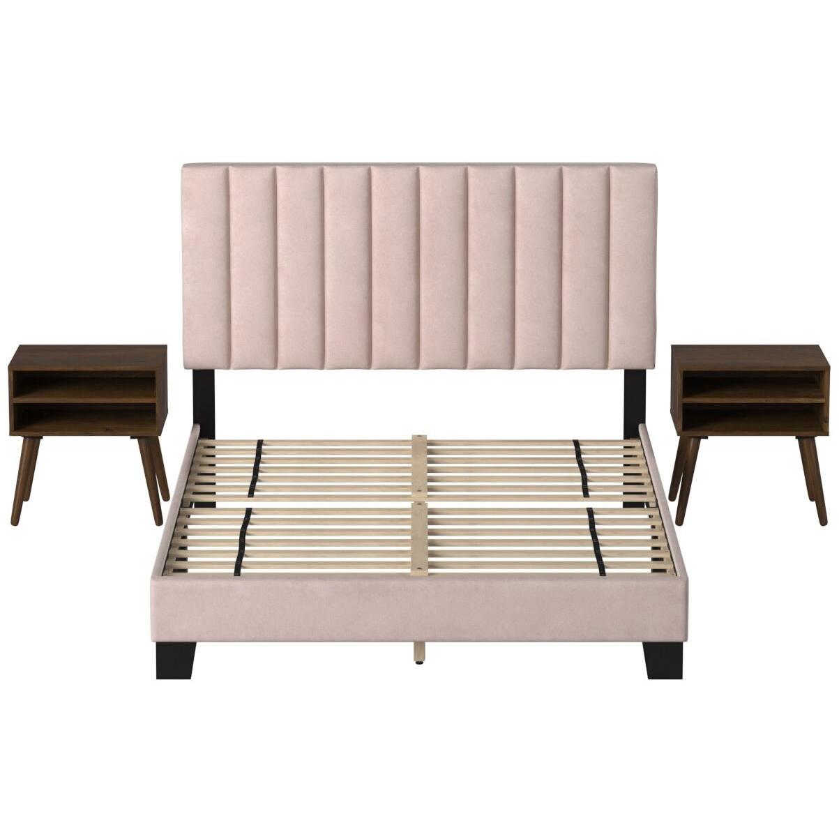  Elements International Coyote Queen Bed W/Carroll Pink Velvet w/Two End Table IMAGE 2